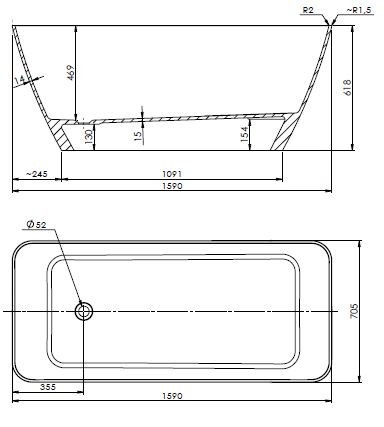 Omnires Marble+ Parma wanna wolnostojąca 159x70 lany marmur biały czarny połysk PARMAWWBCP