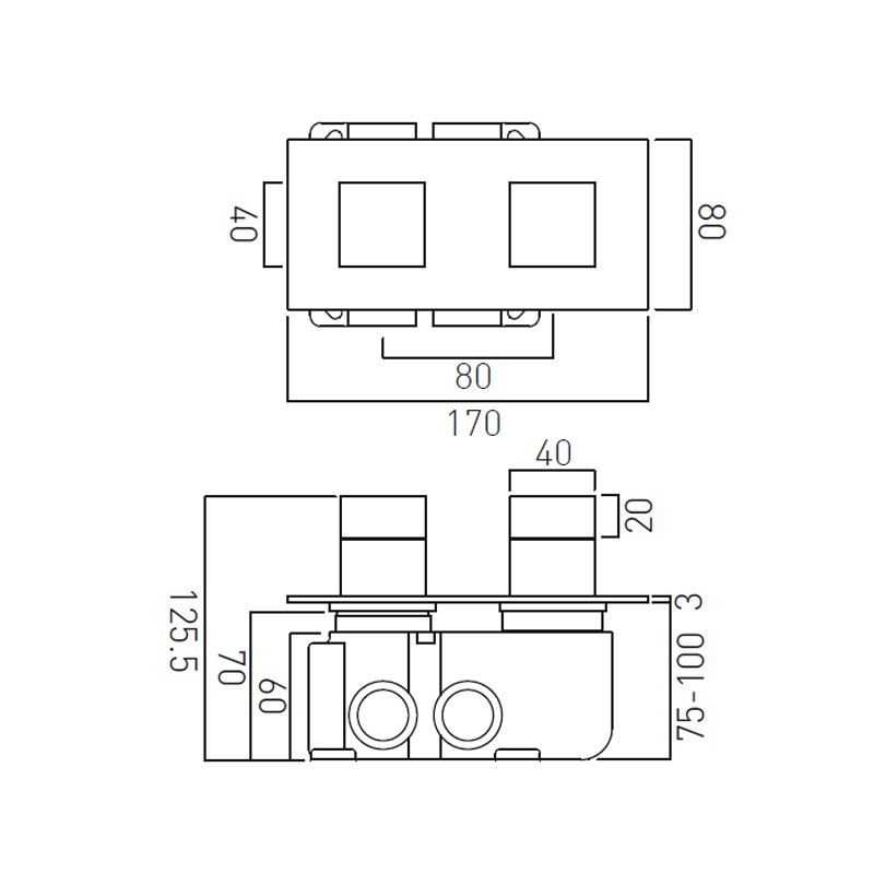 Vado Tablet Notion bateria termostatyczna pozioma 2-drożna chrom TAB-1482-H-NOT-CP