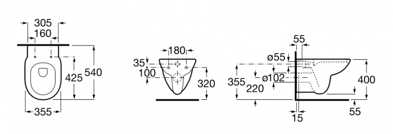 Roca Debba Round Rimless muszla wisząca biały A346998000