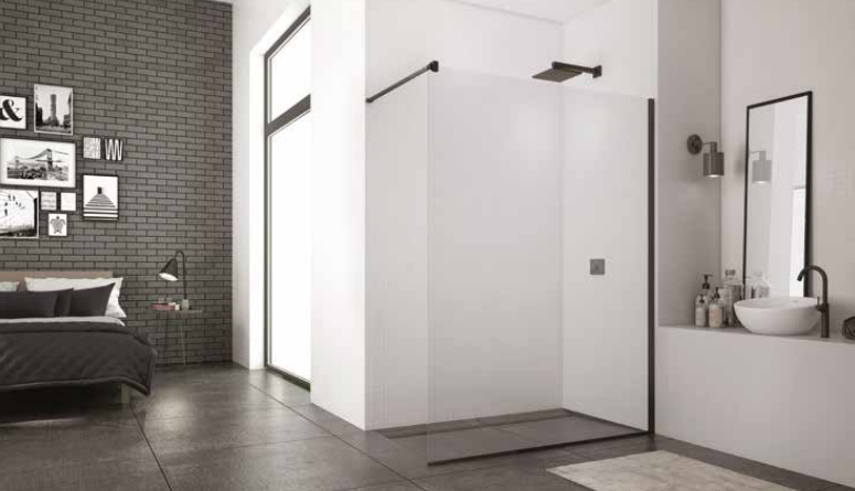 Sanswiss Easy Black Line ścianka wolnostojąca Walk-In 160 cm czarny mat przeźroczyste STR4P1600607