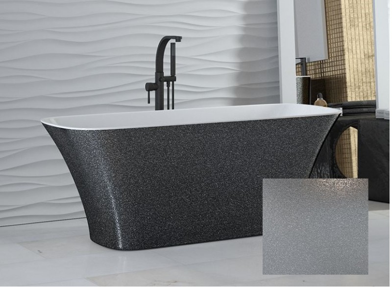 Besco Glam Assos srebrna wanna wolnostojąca 160x70 lany marmur Mineral DuraBe IllumeCoat silver metaliczny srebrny