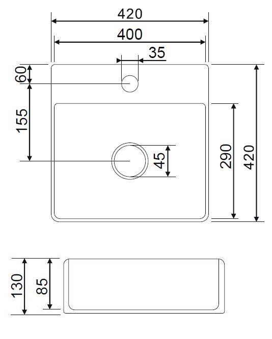 Omnires Garland umywalka nablatowa z otworem na baterię 42x43 Garland420BP