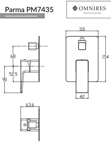 Omnires Parma bateria wannowo-prysznicowa podtynkowa czarny mat PM7435BL