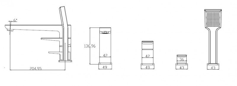 Omnires Parma bateria wannowa 4-otworowa kompletna czarny mat PM7432BL