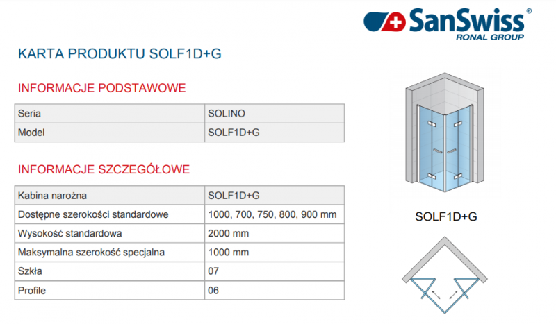 Sanswiss Solino Black Line kabina prostokątna 75x100 drzwi składane czarny mat przeźroczyste SOLF1G07500607+SOLF1D10000607