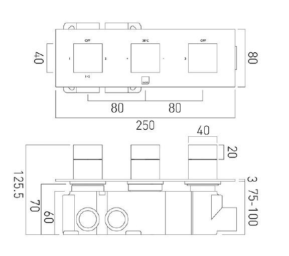 Vado Tablet bateria termostatyczna podtynkowa 3-drożna złoto szczotkowane IND-T128/3-H-NOT-BRG