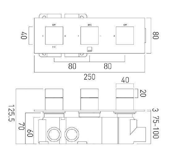 Vado Tablet bateria termostatyczna podtynkowa 3-drożna złoto szczotkowane IND-T128/3-H-ALT-BRG