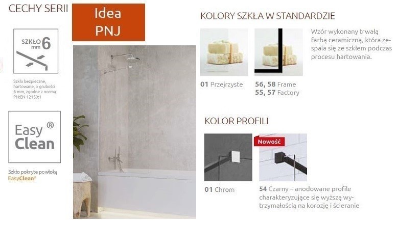 Radaway Idea PNJ parawan nawannowy jednoczęściowy 100 cm L/P chrom przeźroczyste Easy Clean 10001100-01-01