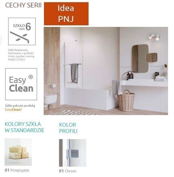 Radaway Idea PNJ parawan nawannowy jednoczęściowy z wieszakiem 80 cm L/P chrom przeźroczyste Easy Clean 10001080-01-01W