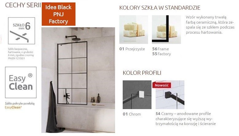 Radaway Idea Black PNJ Factory parawan nawannowy jednoczęściowy 60 cm L/P czarny przeźroczyste Easy Clean 10001060-54-55