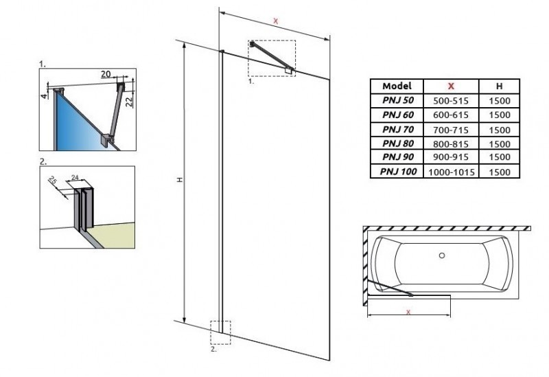 Radaway Idea PNJ parawan nawannowy jednoczęściowy 100 cm L/P chrom przeźroczyste Easy Clean 10001100-01-01