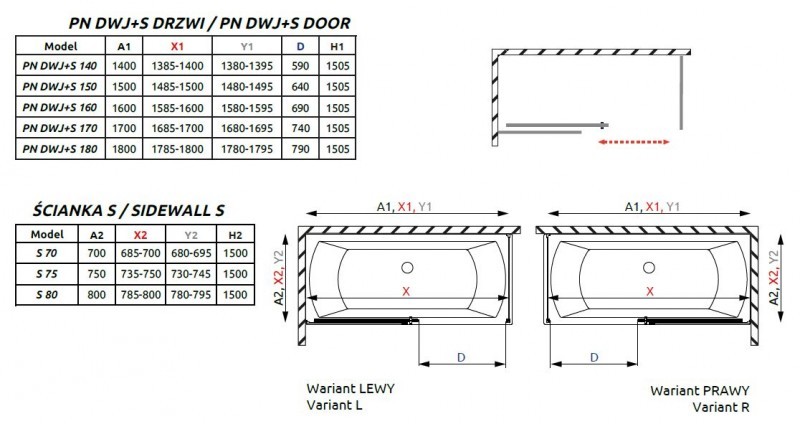 Radaway Idea Black PN DWJ+S zabudowa 140x70 parawan drzwi 140 cm prawe + ścianka 70 cm czarny przeźroczyste Easy Clean 10042140-54-01R+10005070-54-01L