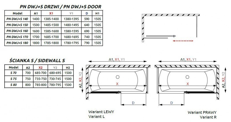 Radaway Idea Black PN DWJ+S zabudowa 150x80 parawan drzwi 150 cm prawe + ścianka 80 cm czarny przeźroczyste Easy Clean 10042150-54-01R+10005080-54-01L