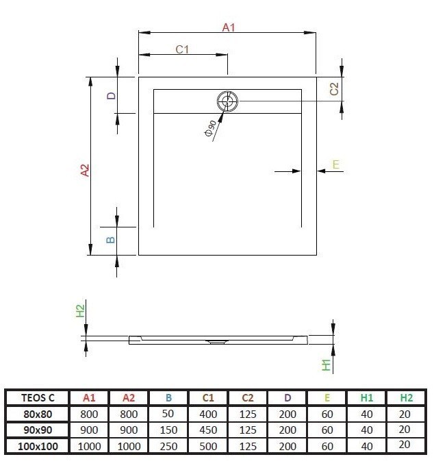 Radaway Teos C Stone brodzik kwadratowy płaski 100x100 cm konglomerat efekt kamienia antracyt HTC100100-64