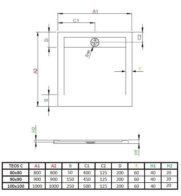 Radaway Teos C Stone brodzik kwadratowy płaski 100x100 cm konglomerat efekt kamienia biały HTC100100-04