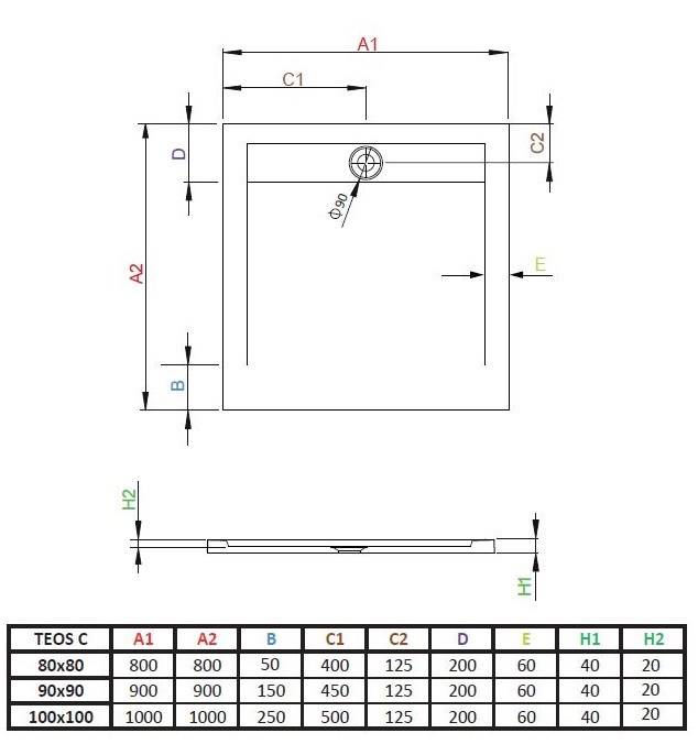 Radaway Teos C Stone brodzik kwadratowy płaski 80x80 cm konglomerat efekt kamienia biały HTC8080-04