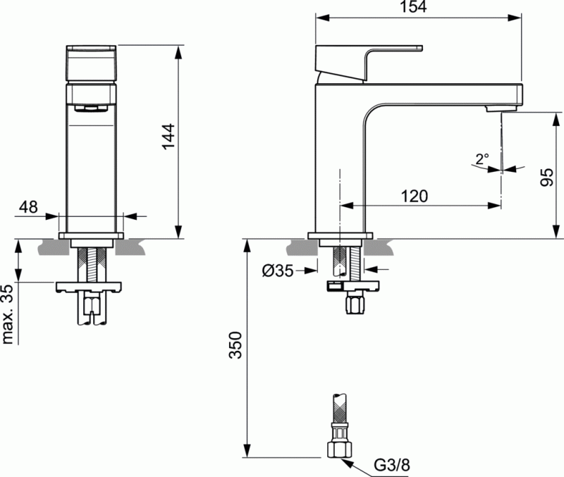 Ideal Standard Edge bateria umywalkowa stojąca bez korka automatycznnego chrom A7103AA