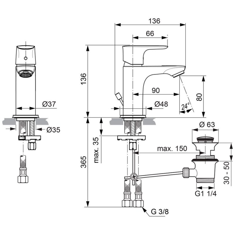 Ideal Standard Connect Air bateria umywalkowa stojąca Piccolo metalowy korek automatyczny chrom A7014AA