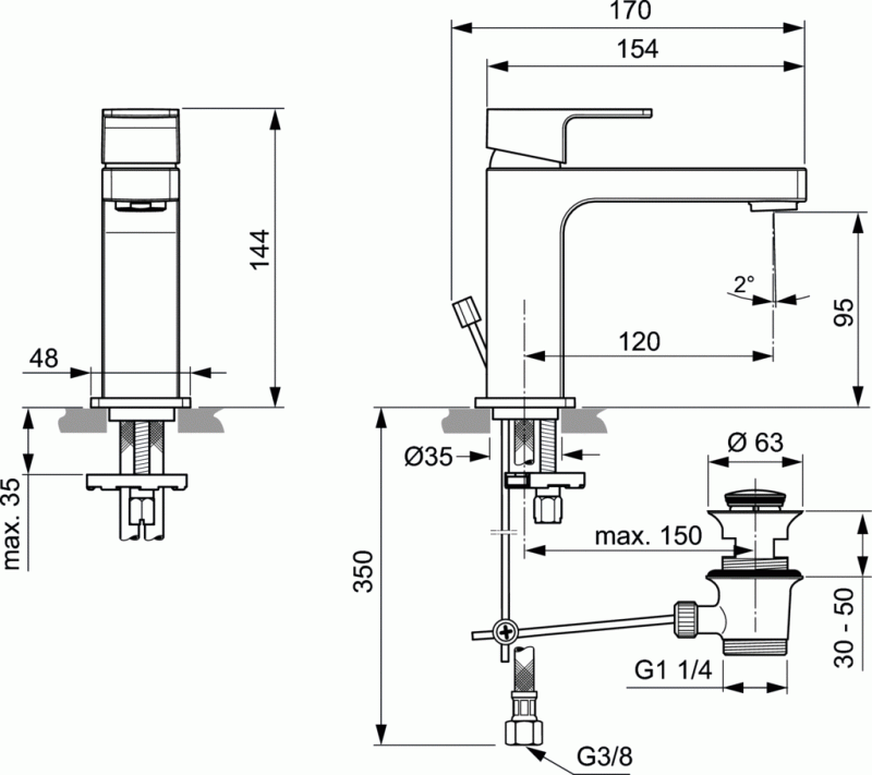 Ideal Standard Edge bateria umywalkowa stojąca metalowy korek automatyczny chrom A7101AA