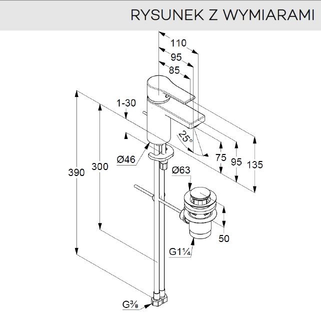 Kludi Zenta SL jednouchwytowa bateria umywalkowa 75 DN 15 z korkiem chrom 48 260 05 65