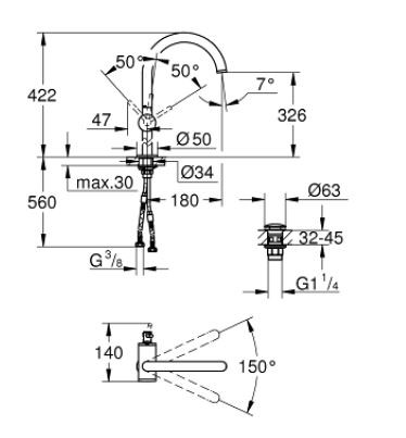 Grohe Atrio bateria umywalkowa DN 15 rozmiar XL chrom 32647003