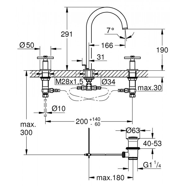 Grohe Atrio bateria umywalkowa trzyotworowa z korkiem chrom 20008003