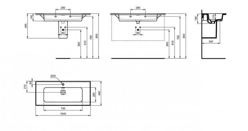 Ideal Standard Strada II umywalka wisząca z powierzchniami bocznymi 104 cm z otworem na baterię T300401