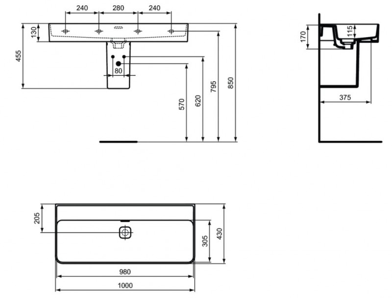 Ideal Standard Strada II umywalka wisząca 100 cm bez otworu na baterię T364001