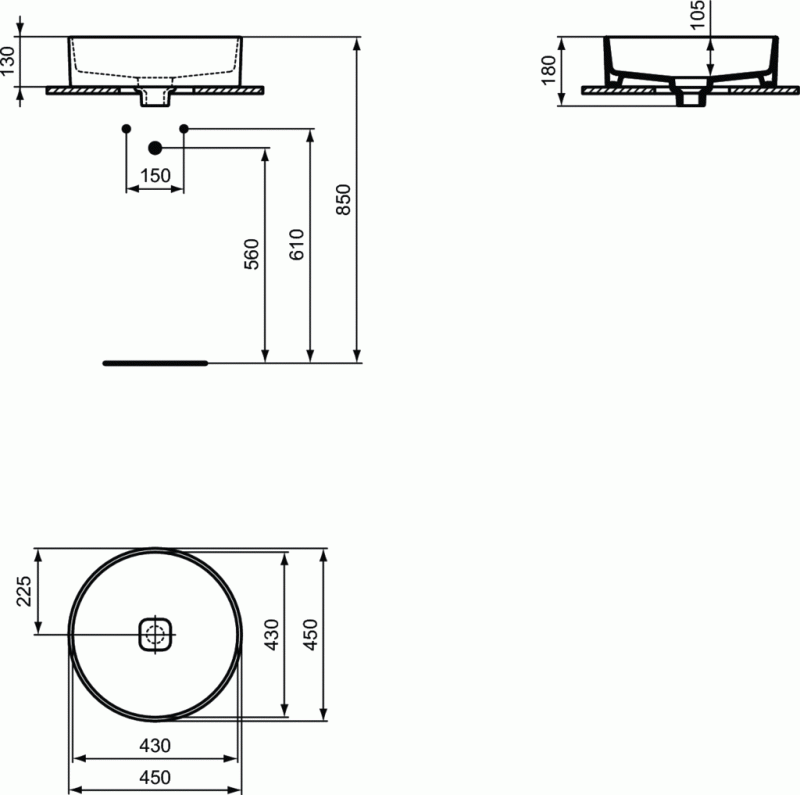 Ideal Standard Strada II umywalka nablatowa okrągła 45 cm bez otworu na baterię bez przelewu T295901