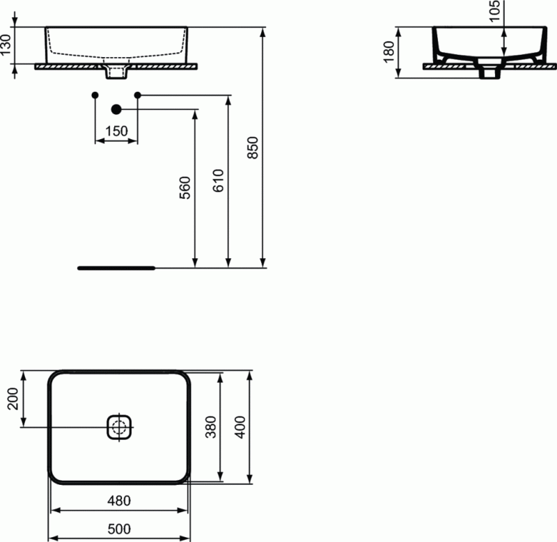 Ideal Standard Strada II umywalka nablatowa 50 cm bez otworu na baterię i bez przelewu T296701