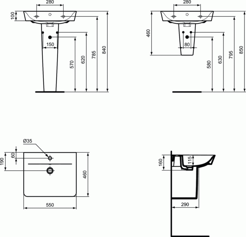 Ideal Connect Air Cube umywalka wisząca nablatowa 55 cm z otworem na baterię i przelewem E074401