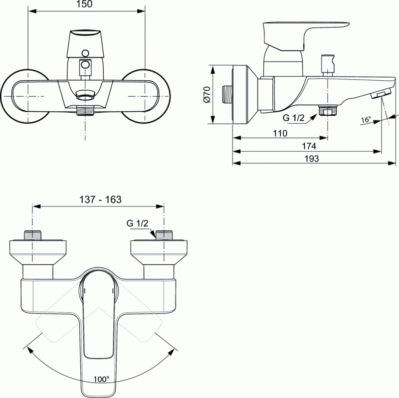 Ideal Standard Connect Air bateria wannowa ścienna chrom A7033AA