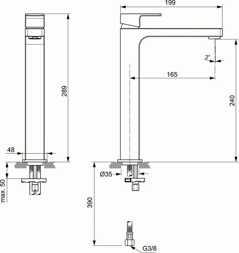 Ideal Standard Edge bateria umywalkowa stojąca wysoka bez korka automatycznego chrom A7114AA