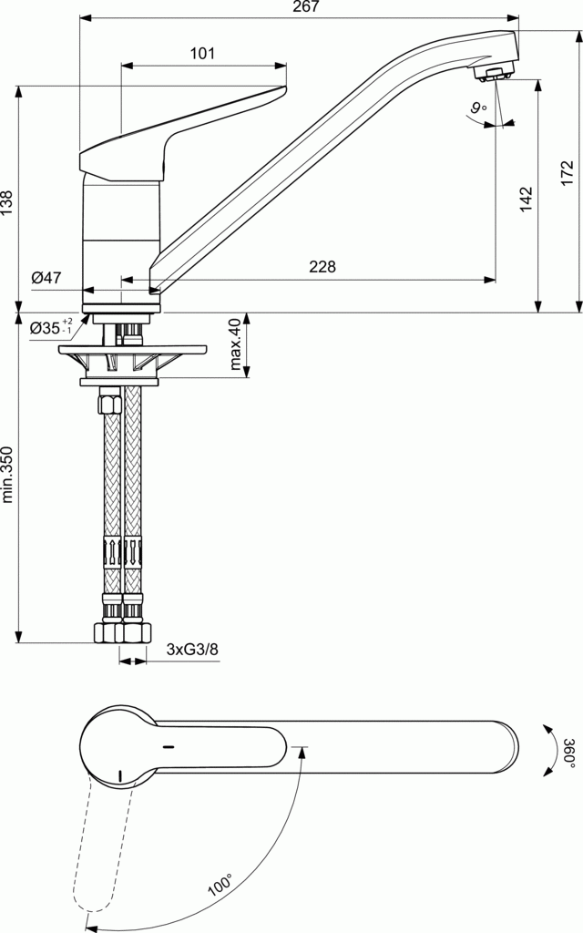 Ideal Standard Ceraflex bateria kuchenna stojąca Blue Star C3 do niskiego ciśnienia BC130AA