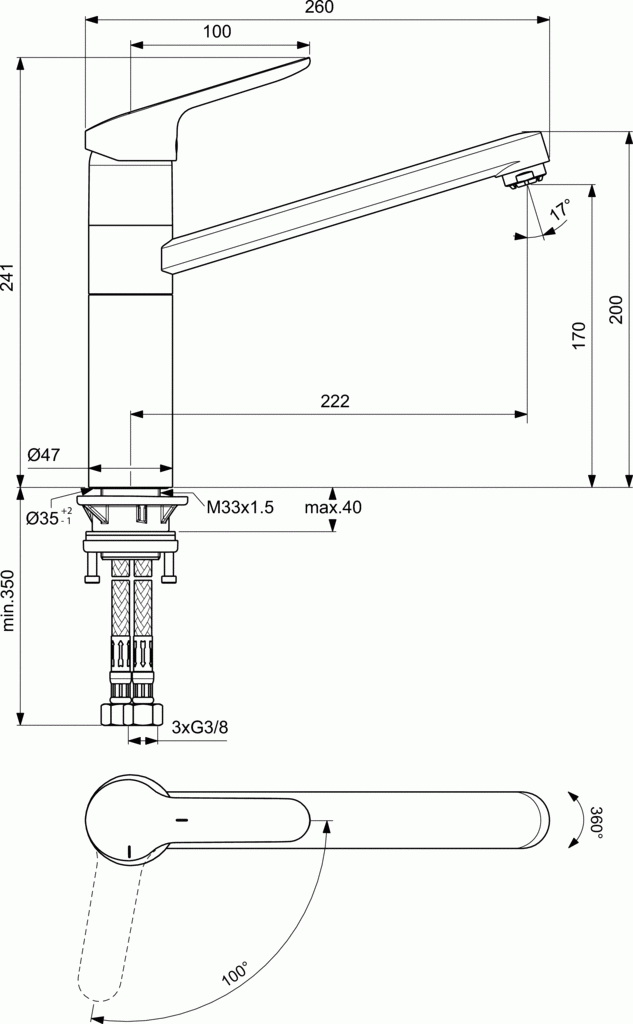 Ideal Standard Ceraflex bateria kuchenna stojąca wysoka niskociśnieniowa Blue Star C3 BC136AA