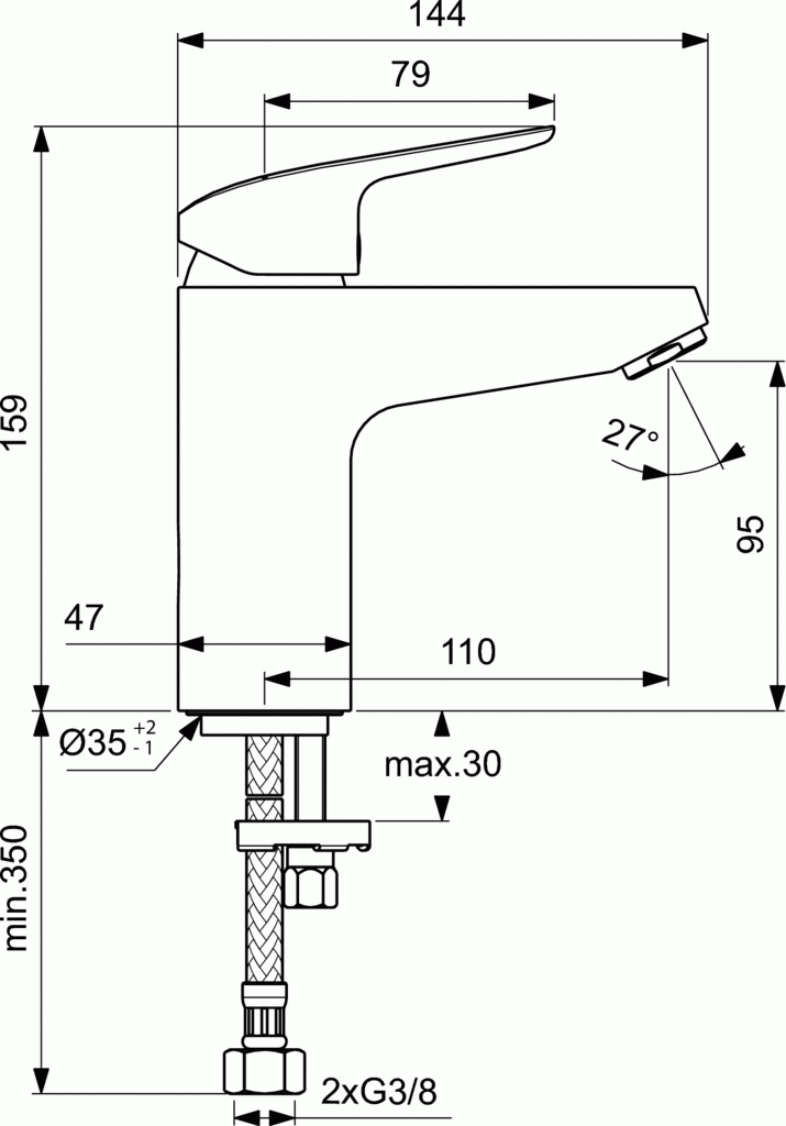 Ideal Standard Ceraflex bateria umywalkowa stojąca Grande bez korka chrom B1714AA