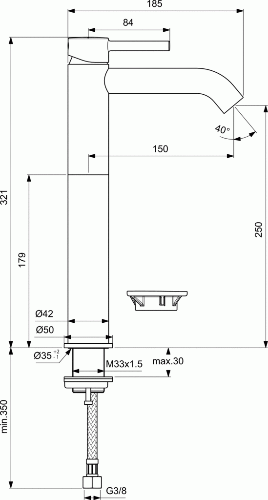 Ideal Standard Ceraline bateria umywalkowa stojąca wysoka bez korka automatycznego chrom BC269AA