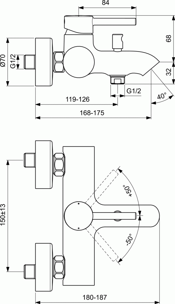 Ideal Standard Ceraline bateria wannowa ścienna chrom BC199AA