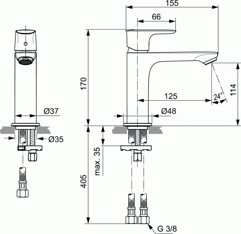 Ideal Standard Connect Air bateria umywalkowa stojąca Grande bez korka automatycznego chrom A7015AA