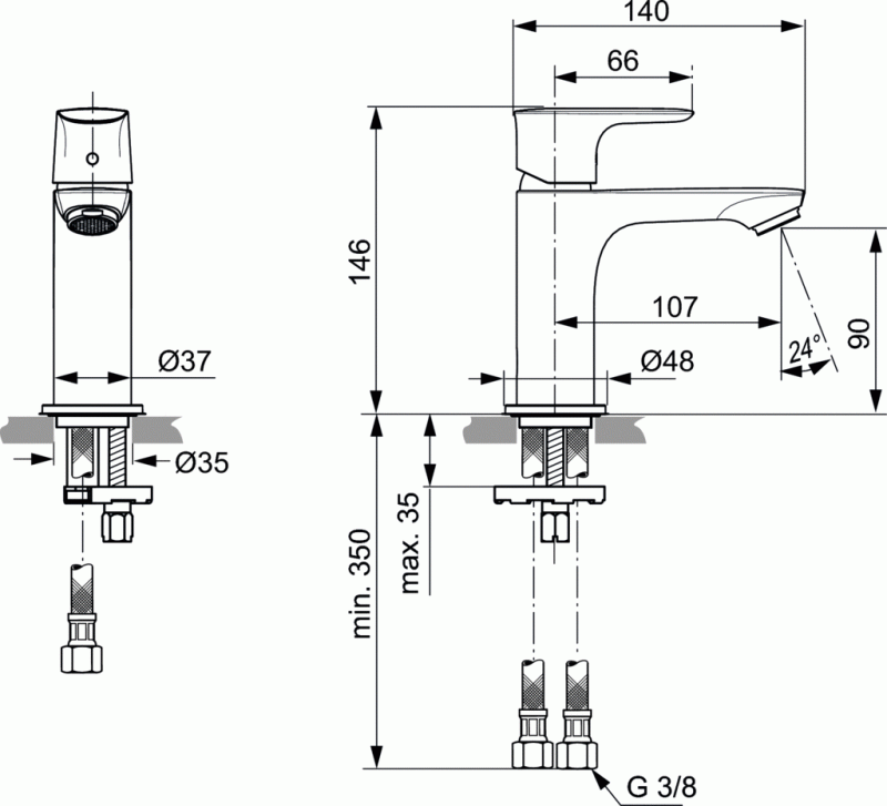 Ideal Standard Connect Air bateria umywalkowa stojąca bez korka automatycznego chrom A7010AA