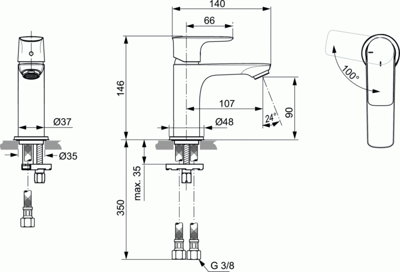 Ideal Standard Connect Air bateria umywalkowa stojąca Blue Star bez korka automatycznego chrom A7011AA