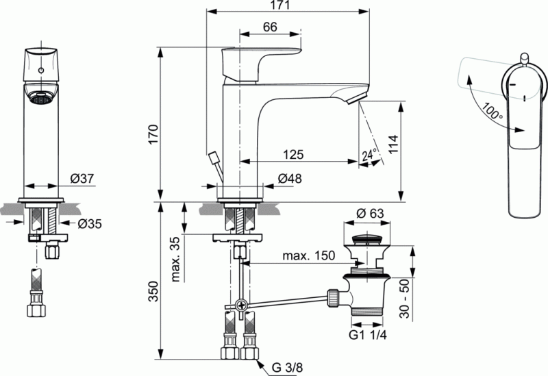 Ideal Standard Connect Air bateria umywalkowa stojąca Grande Blue Star metalowy bez korka chrom A7016AA