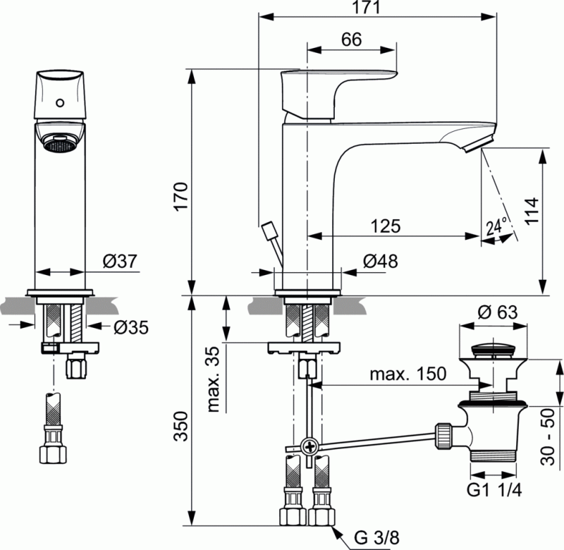 Ideal Standard Connect Air bateria umywalkowa stojąca Grande metalowy korek automatyczny chrom A7012AA