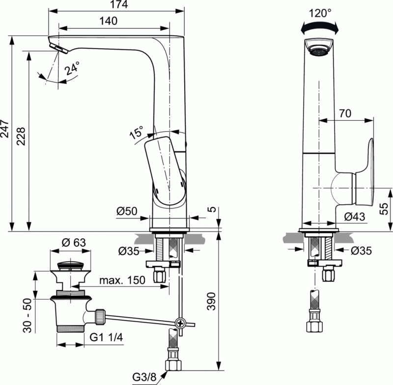 Ideal Standard Connect Air bateria umywalkowa stojąca podwyższona metalowy korek automatyczny chrom A7020AA