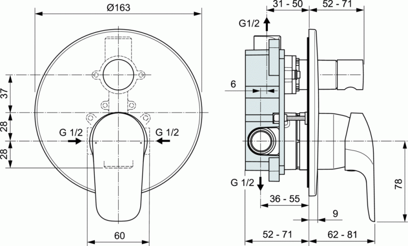 Ideal Standard Ceraflex bateria wannowa podtynkowa chrom A6758AA