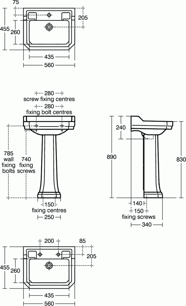 Ideal Standard Waverley umywalka wisząca 56 cm z 2 otworami na baterię i przelewem retro biały U470101