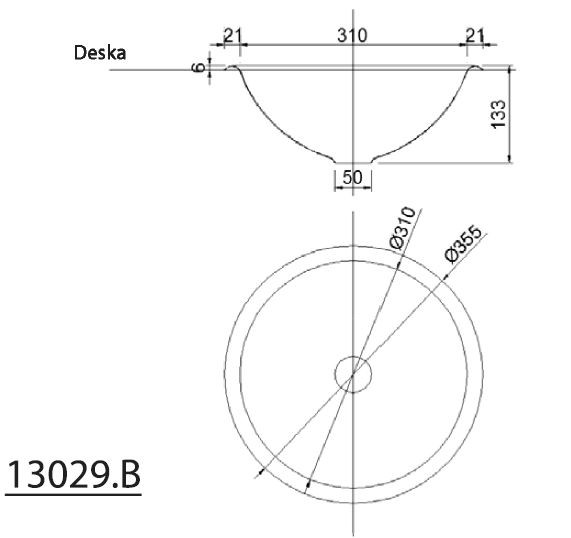 Sapho umywalka okrągła 35,5x35,5cm wpuszczana w blat stal nierdzewna 13029.B