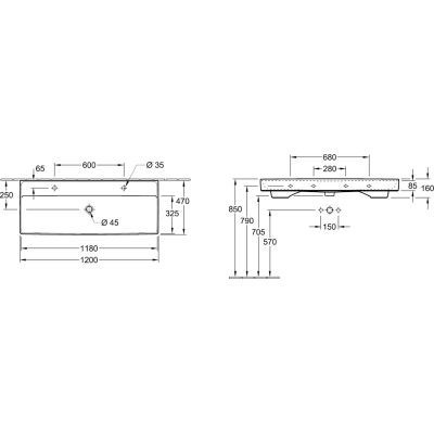 Villeroy&Boch Collaro umywalka meblowa 120x47 bez przelewu biała weiss alpin CeramicPlus 4A33C1R1