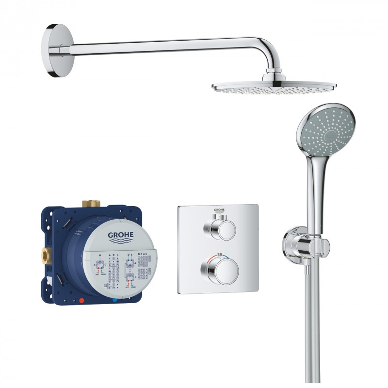 Grohe Grohtherm zestaw prysznicowy podtynkowy z deszczownicą Tempesta 210 i prysznicem ręcznym Euphoria 34734000