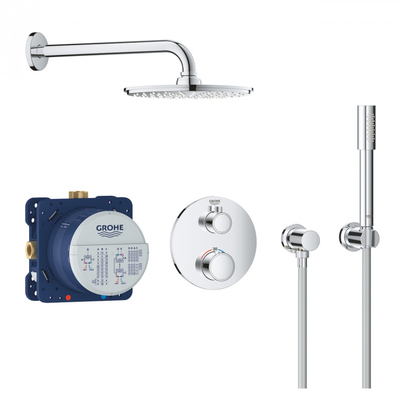 Grohe Grohtherm zestaw prysznicowy podtynkowy z deszczownicą Rainshower Cosmopolitan 210 i prysznicem ręcznym Sena 34732000